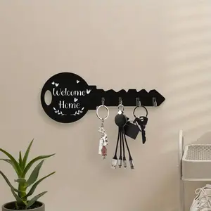 4 piece of retro wooden key shaped key hook wall decoration hook - Welcome Home - New Home Relocation Gift, rural style home decoration, Halloween, Thanksgiving, Christmas decoration