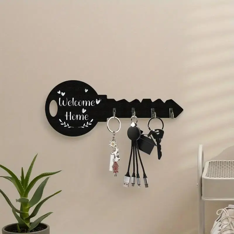 4 piece of retro wooden key shaped key hook wall decoration hook - Welcome Home - New Home Relocation Gift, rural style home decoration, Halloween, Thanksgiving, Christmas decoration