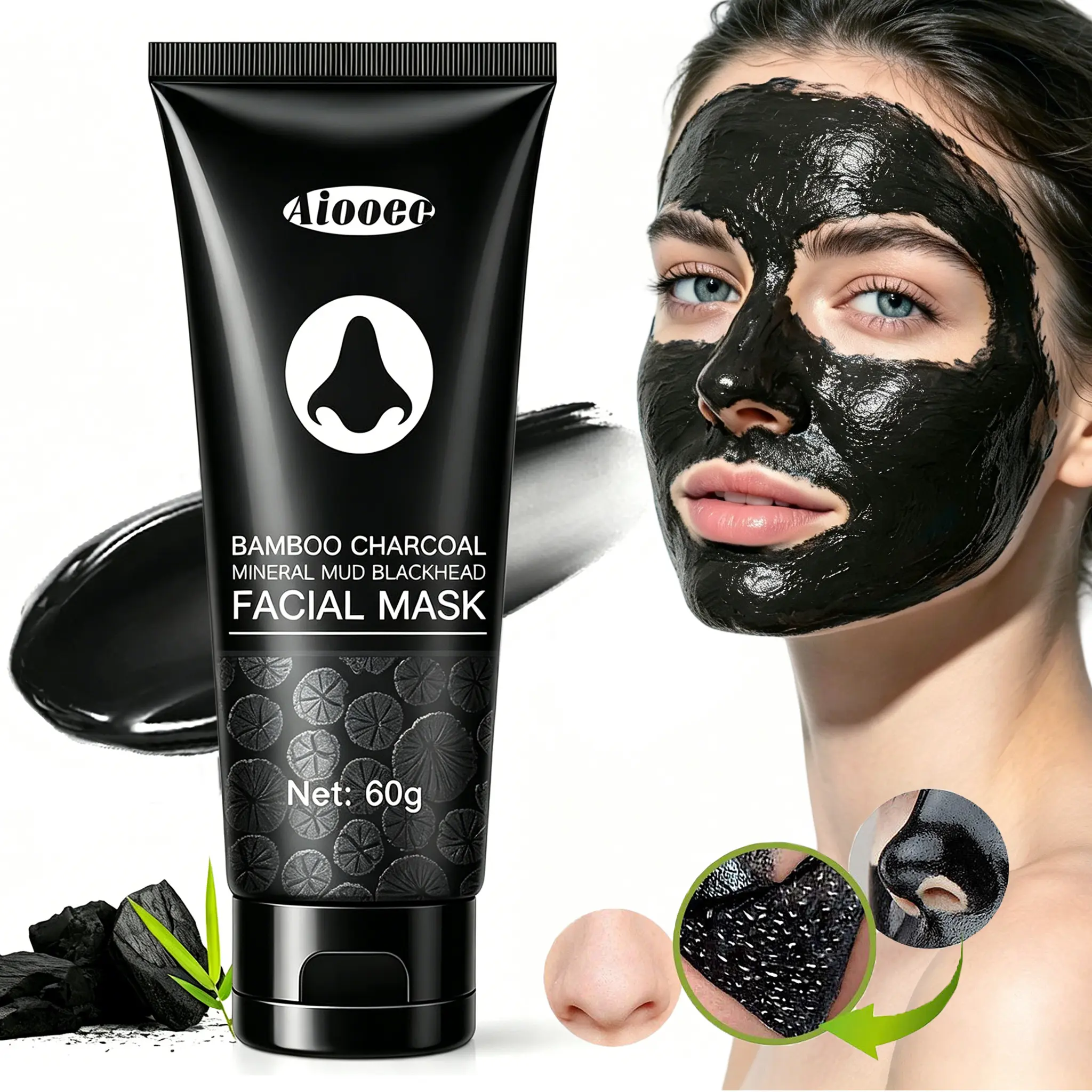 Bamboo Charcoal Peel-Off Face Mask, Deep Pore Cleansing Blackhead Remover for T-Zone Care, Soothing Facial Skin Care for Women & Men, 60g