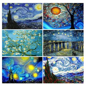 5D DIY Full Drill Round Diamond Painting Kit, Van Gogh Starry Night Pattern, Stunning Design, Canvas Mosaic, Home Wall Decor, Halloween Christmas Gift