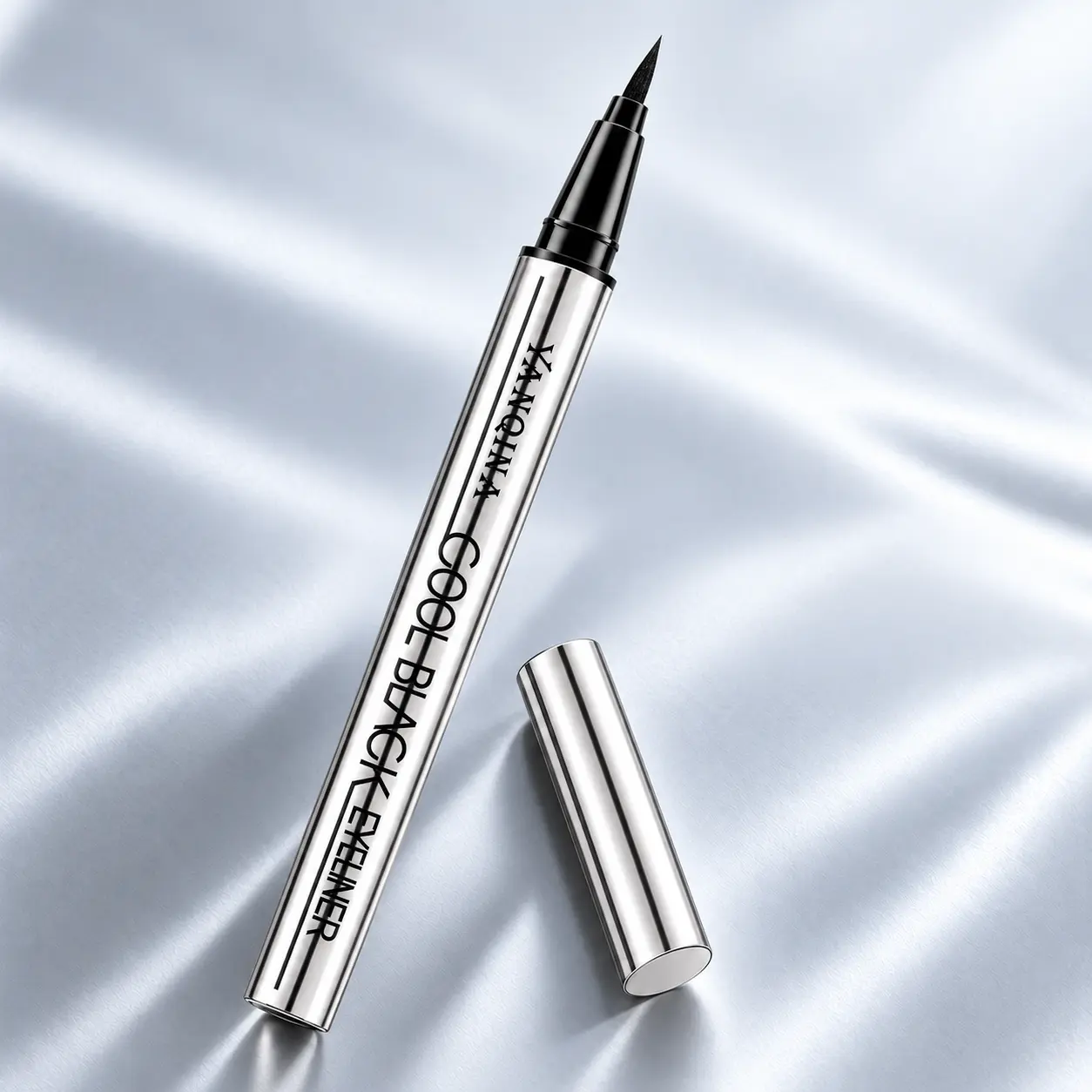 YANQINA Cool Black Liquid Eyeliner Pen, Fine Tip Eye Liner for Precise Lines, Winged Eyeliner and Cat Eye Looks, Everyday Eye Makeup, Slim Silver Makeup Pen for Women