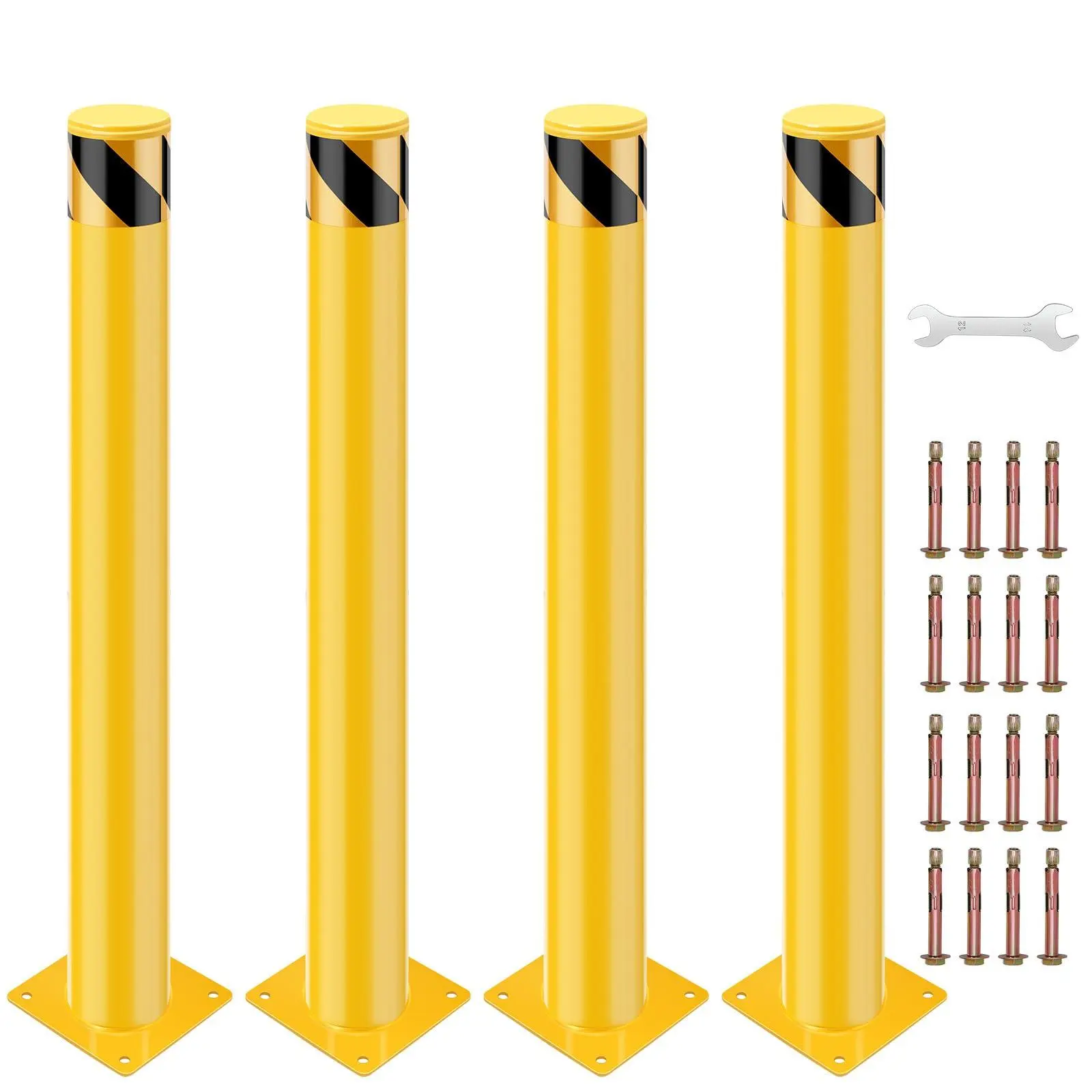 Safety Bollard Post, 48 x 4.5 in Steel Traffic Parking Barrier Bollards, Yellow, 4 Pack