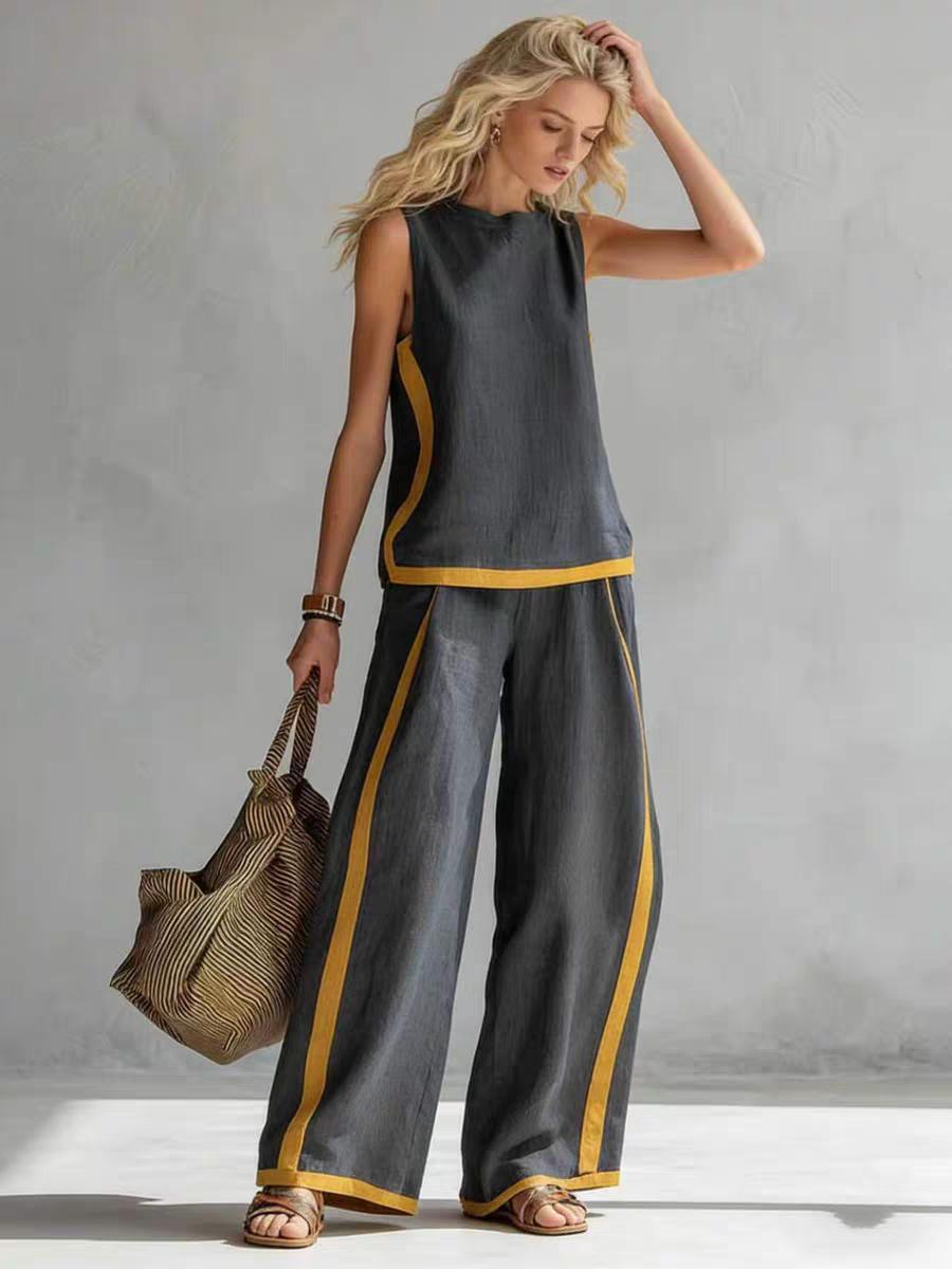 2026 NEW Blend Two Piece Set for Women Sleeveless Top Wide Leg Pants Set Boho Fashion Casual Summer Loungewear Set for Work Streetwear Party and Daily Wear Womenswear Bottoms Trouser Outfit Womenswear # Set # CasualWear #tiktokshopspringglowup
