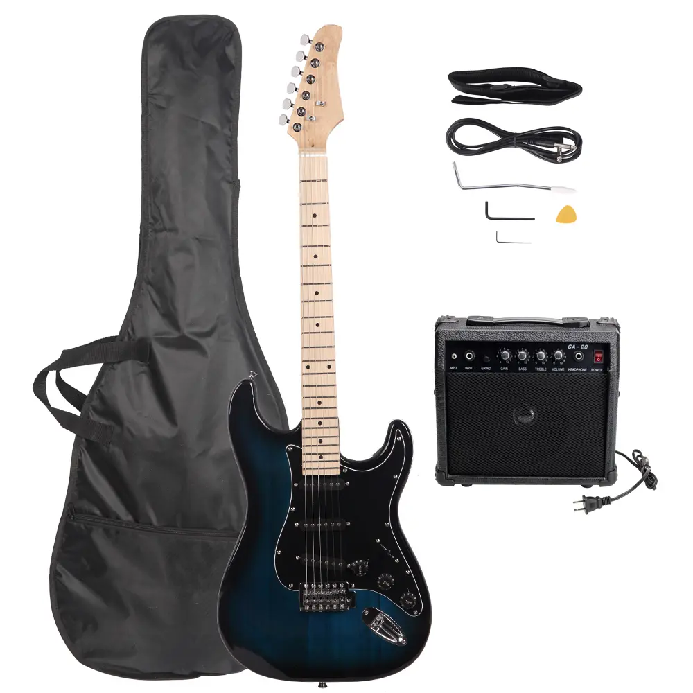 ST Stylish Right-Hand 6-String Electric Guitar - Basswood Build, Black Pickguard, Dark Blue Finish, 106.89Oz / 3030G Weight, 20W Speaker Power, 82.89oz Amplifier Weight, Ideal for Beginners, Best Choice for Gift, 6 Strings