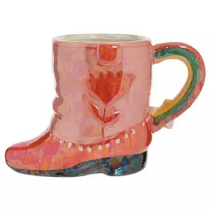 Cowgirl Boot Ceramic Mug – Pink Western Coffee Cup (18oz) Drinkware Colorful