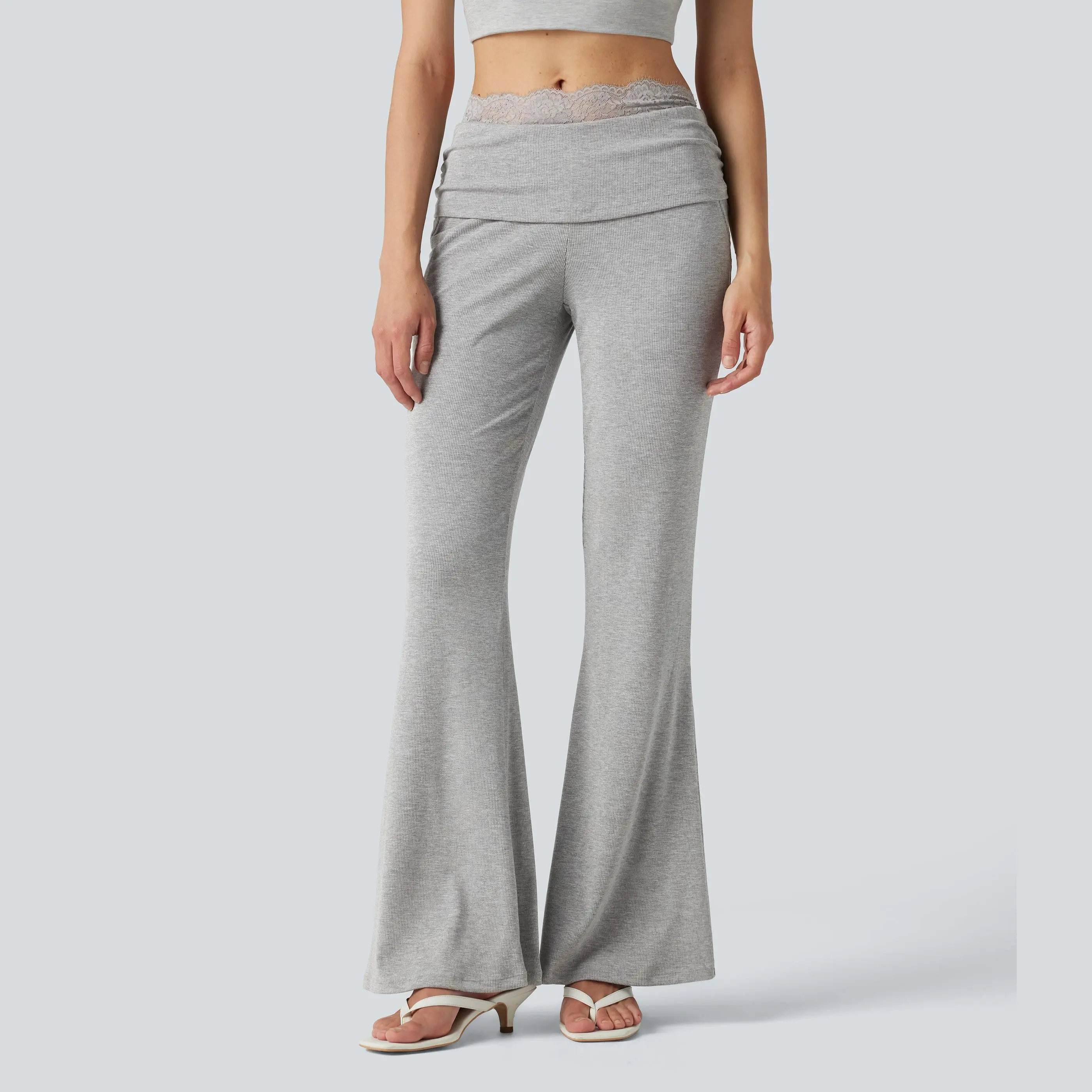【Creator’s Pick】Halara High Stretch Ribbed Knit Lace Mid Rise Flare Casual Pants with Pockets 【Creator’s Pick】Halara High Stretch Ribbed Knit Lace Mid Rise Flare Casual Pants with Pockets