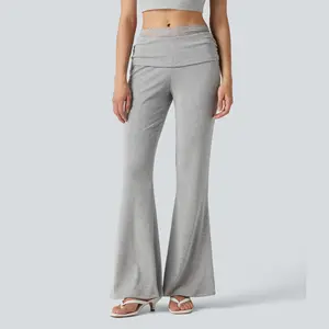 【Creator’s Pick】Halara High Stretch Ribbed Knit Lace Mid Rise Flare Casual Pants with Pockets