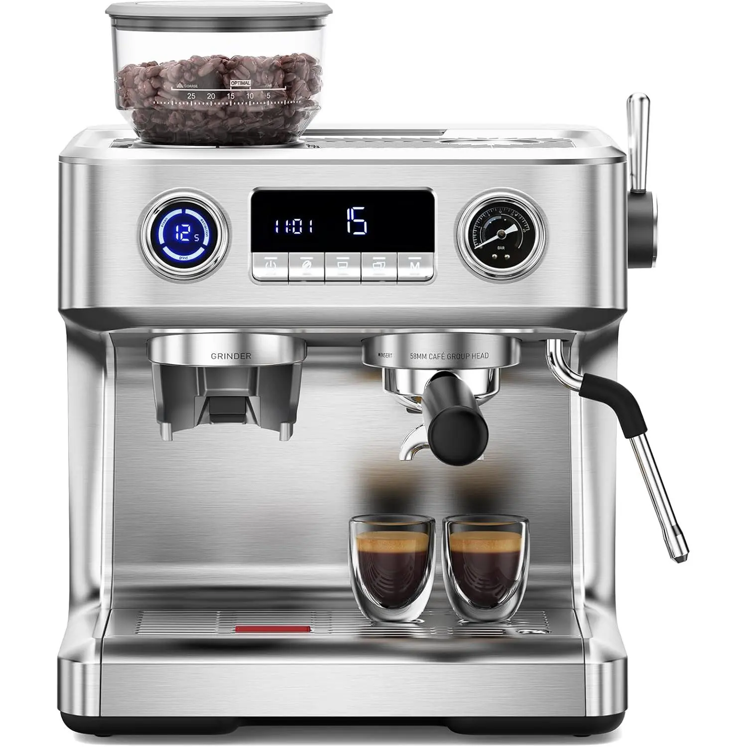 Kismile Upgraded Stainless Steel Double Boiler At Home Espresso Machine - 20-Bar High-Pressure Extraction Coffee Maker, 30 Conical Burr Grind Settings, 4 Operation Modes, PID Temp Ctrl, Durability, Milk Frother Steam Wand for Cappuccino, Latte
