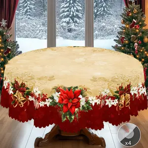 PLUMLIK Vintage Christmas Tablecloth with Santa Claus, Reindeer, Christmas Flower Patterns, Christmas Decor 2025, Christmas Party Decoration for Indoor&Outdoor, Christmas Round Rectangular Table Cloth, Holiday Home kitchen Festive Decor, Christmas Gifts