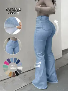 Women's High Waist Flare Jeans, Button Fly Casual Denim Jeans, Slim Fit Comfortable All Season Wear, Perfect for Daily Use