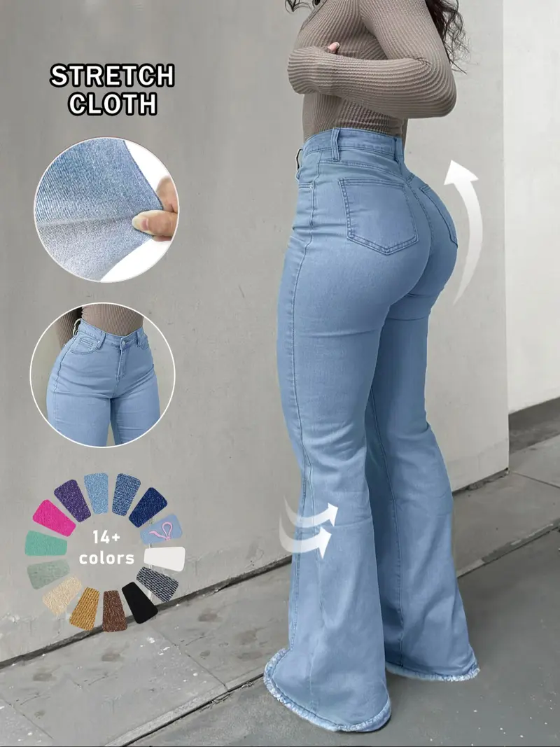 Women's High Waist Flare Jeans, Button Fly Casual Denim Jeans, Slim Fit Comfortable All Season Wear, Perfect for Daily Use