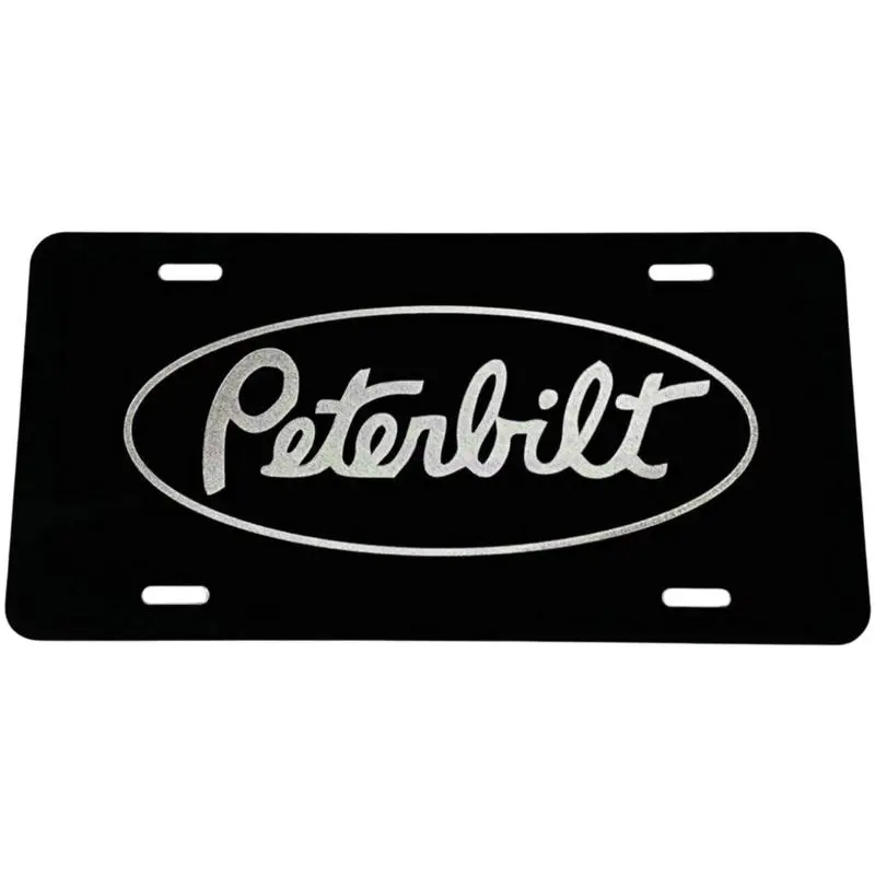 Peterbilt Oval Semi Truck Tag, Black Aluminum License Plate Gift Car Accessories Custom