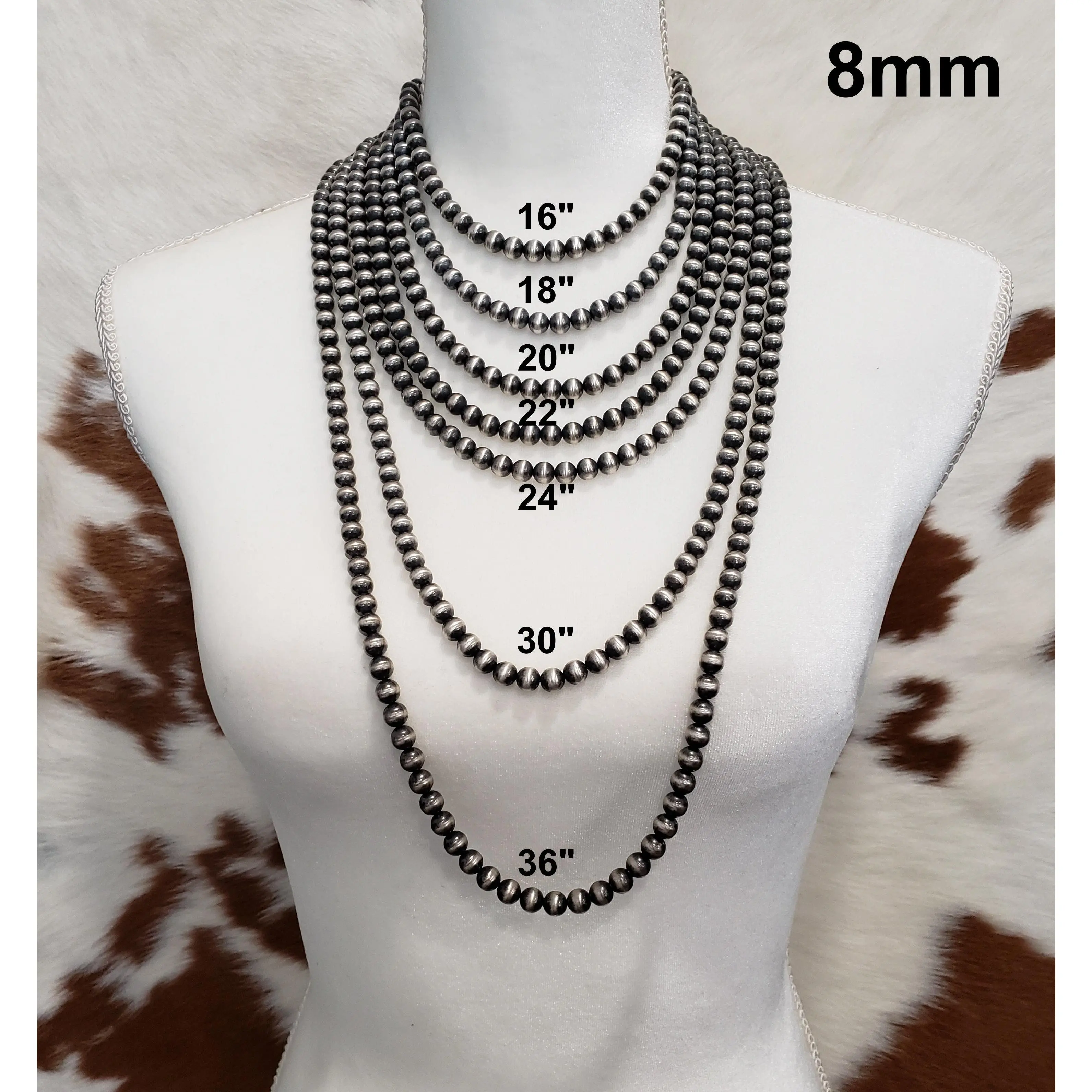 Sterling Silver Navajo Pearls 8mm Necklace