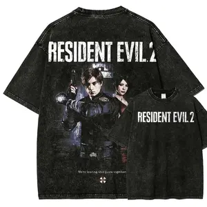 Men's Resident Evil Vintage Round Neck Shortsleeve T-Shirt - Menswear, Washed, Distressed, Unisex Fit, Figure-Flattering Casual T-Shirts Festive Top