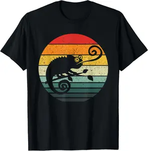 100%cotton Chameleon Retro Sunset Vintage Design T-Shirt