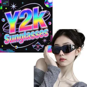 Y2K Sunglasses for Women Men Trendy Shield Wrap Around Sun Glasses Rimless Star Sunglasses Oversized Glasses Shades