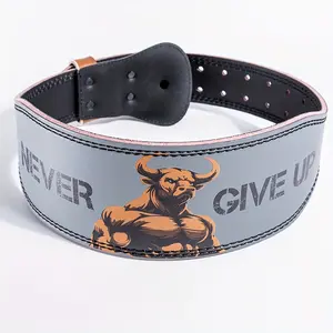 Men's Fitness Waist Protection Belt - NEVER GIVE UP Motivational Design, Gray with Orange Lettering, Durable Weightlifting Belt for Deep Squats, Deadlifts & Bodybuilding Training