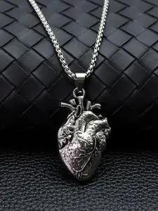 Anatomical Style Heart Pendant Necklace, Titanium Steel Chain, Alloy Pendant, Gothic Punk Style Jewelry, Unisex Dark Aesthetic Fashion, Heart Shaped Necklace, Wearable Jewelry