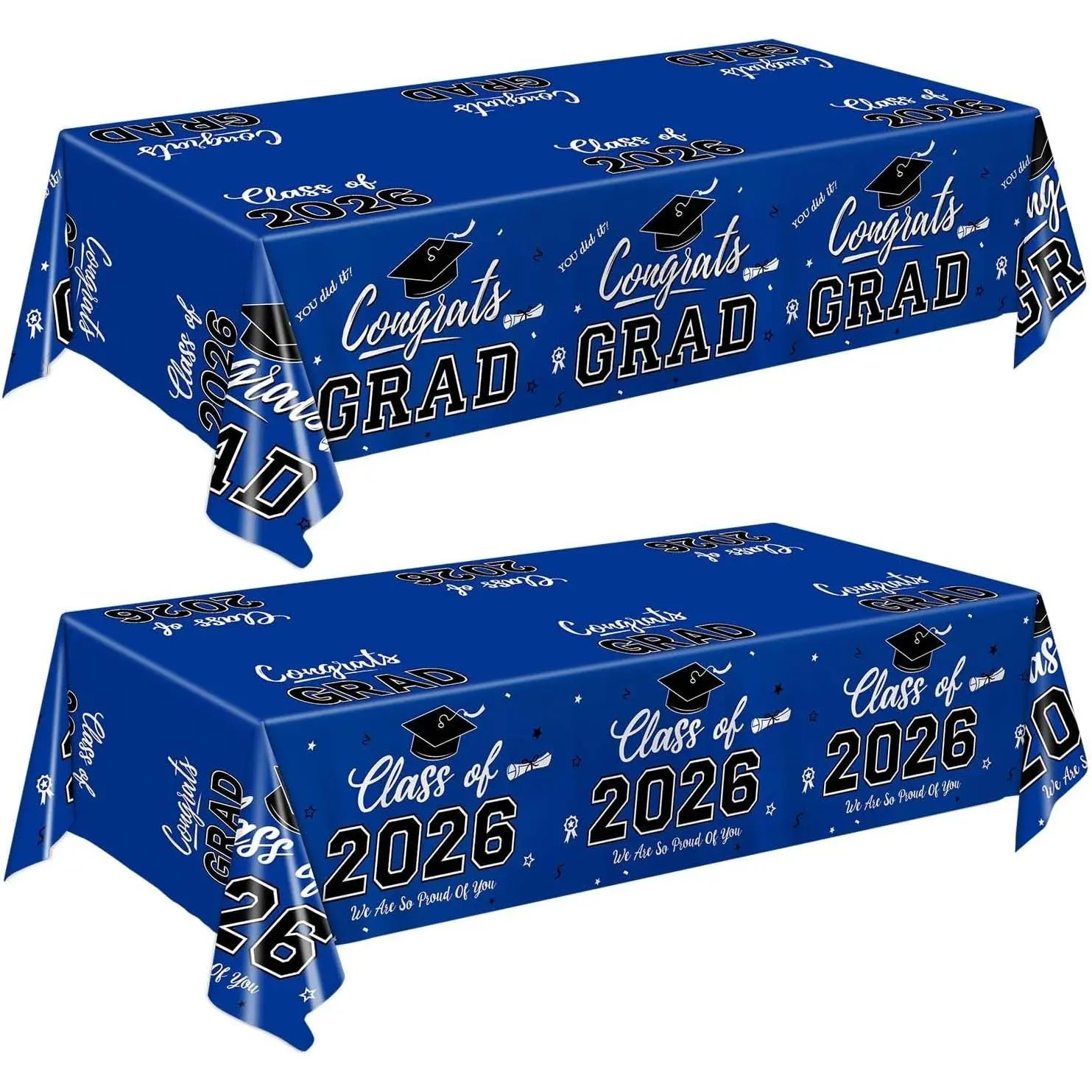 Graduation Decorations 2026, Class of 2026 Graduation Tablecloth, 2 Pack Disposable Plastic Blue Tablecloths for Congrats Grad Party Decorations Banner, 54 x 108 Inch