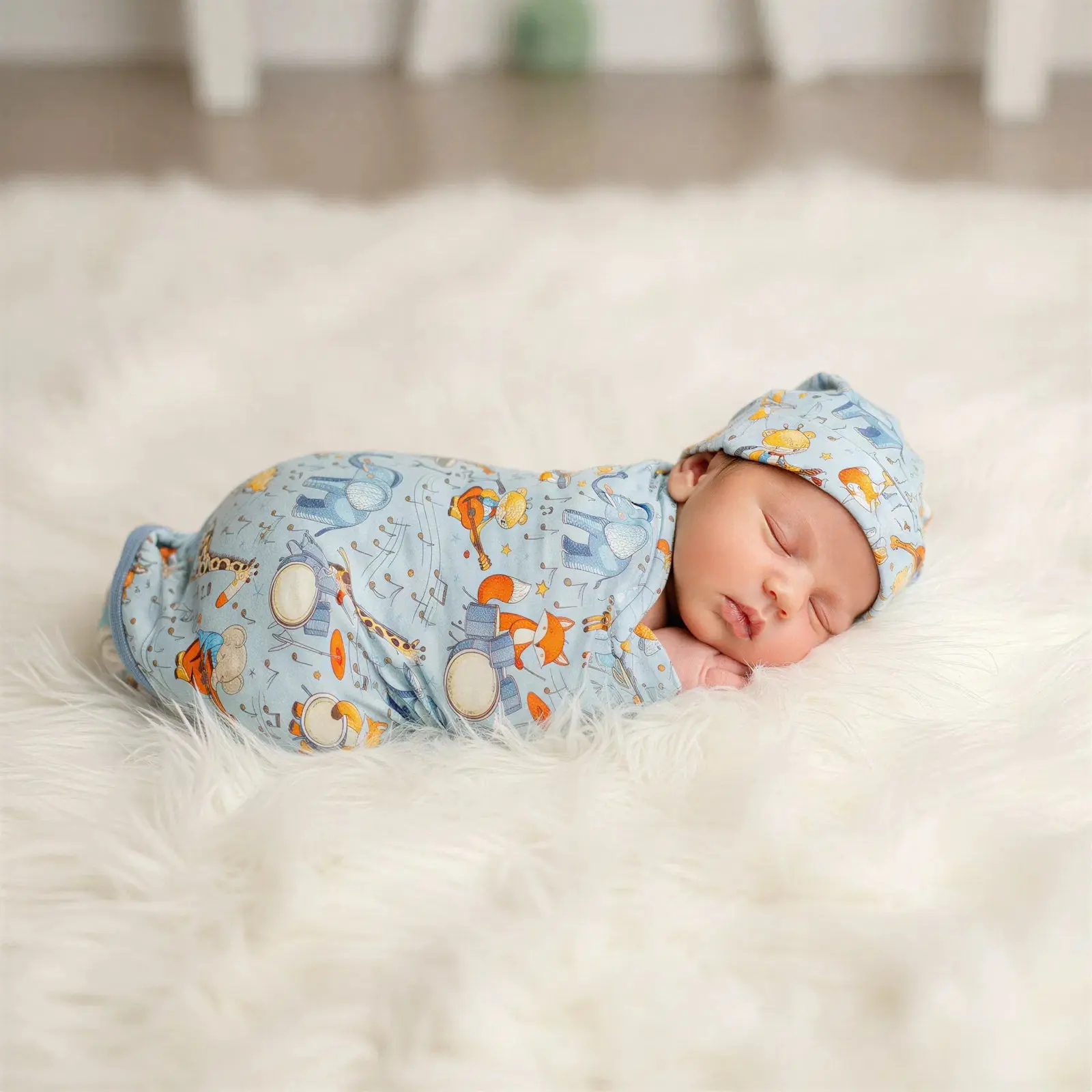 Bestaroo Critter Concert Swaddle Blanket - Soft Bamboo Spandex, Multi-Use Nursing & Stroller Cover, Baby Gift, Stretchy & Comfy, 45"x45" Size