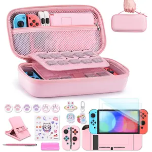 L-PHP001   Switch Case 19-in-1 Bundle with Carrying Case, Game Organizer, Screen Protector, Stand and Thumb Grips (Pink)