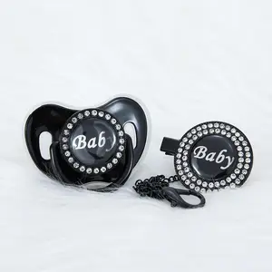 Custom Bling Midnight Black Rhinestone Baby Pacifier – Black Crystal Decor, Personalized Name Option chupetes