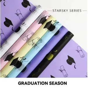 Graduation Floral Wrapping Paper - Floral Wrapping Paper for Graduations & Schools, 20 Sheets Gift Wrapping Paper with cap & diploma prints