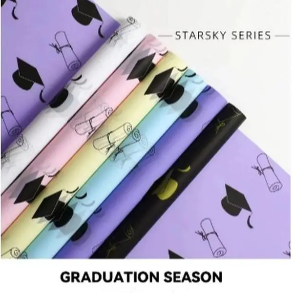Graduation Floral Wrapping Paper - Floral Wrapping Paper for Graduations & Schools, 20 Sheets Gift Wrapping Paper with cap & diploma prints