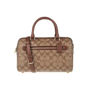 COACH Rowan 27 Printed PVC Boston Tote Bag for Women, Crossbody and Shoulder Style, Khaki Monogram