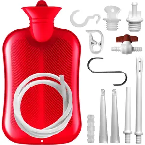 2 L Enema Bag Home Enema Kit with 3 Enema Tips,60 inch Long Silicone Hose, Controlable Water Flow Valve, Hot-Water Bottle for Colon Cleansing Enemas for Women/Men(Red)
