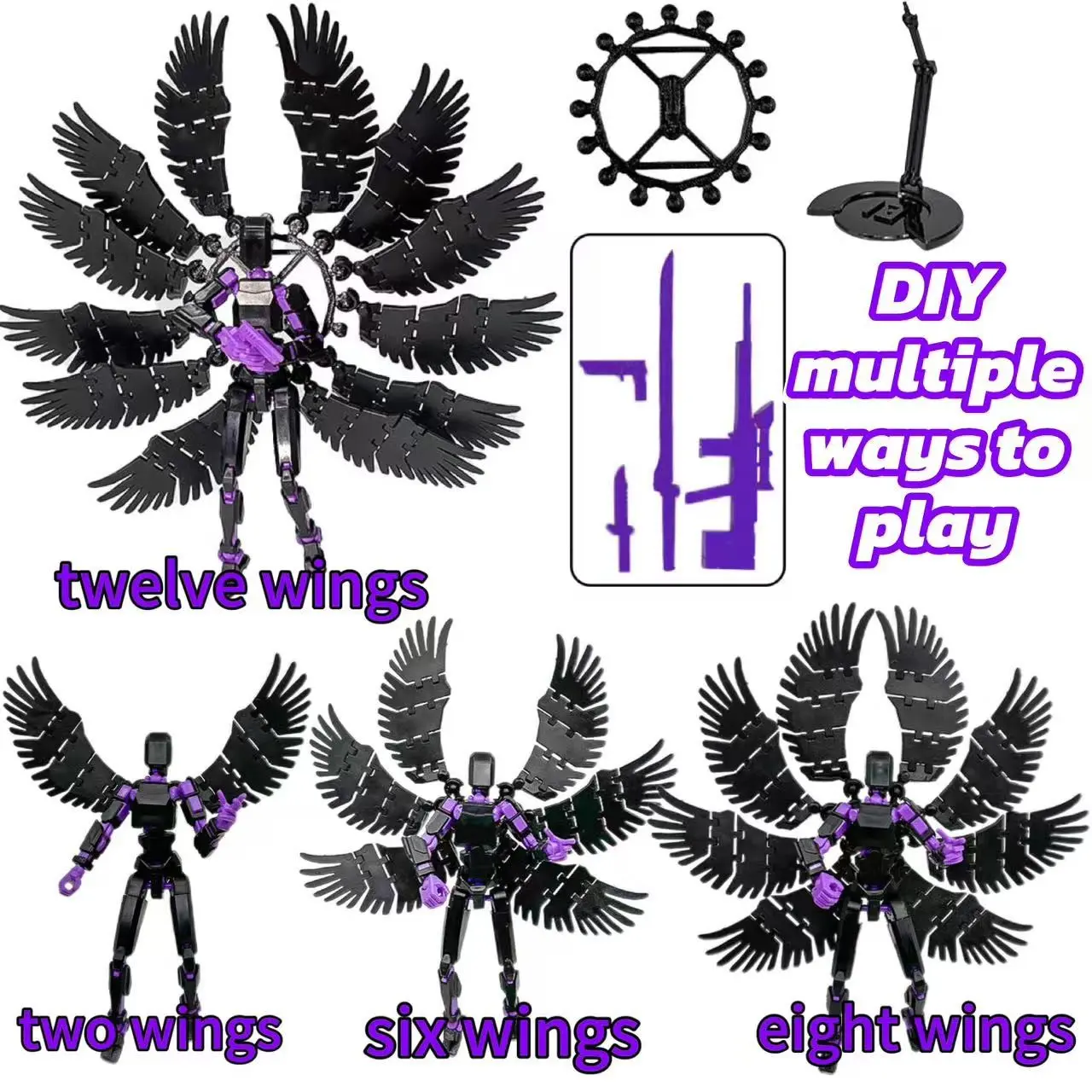 T13 Action Figure DIY Assembly Kit with 12 Wings, Multi-Jointed Poseable Model Set, Display Stand Included, Perfect Gift for Game Enthusiasts, Action Figurine, Articulated Figurines