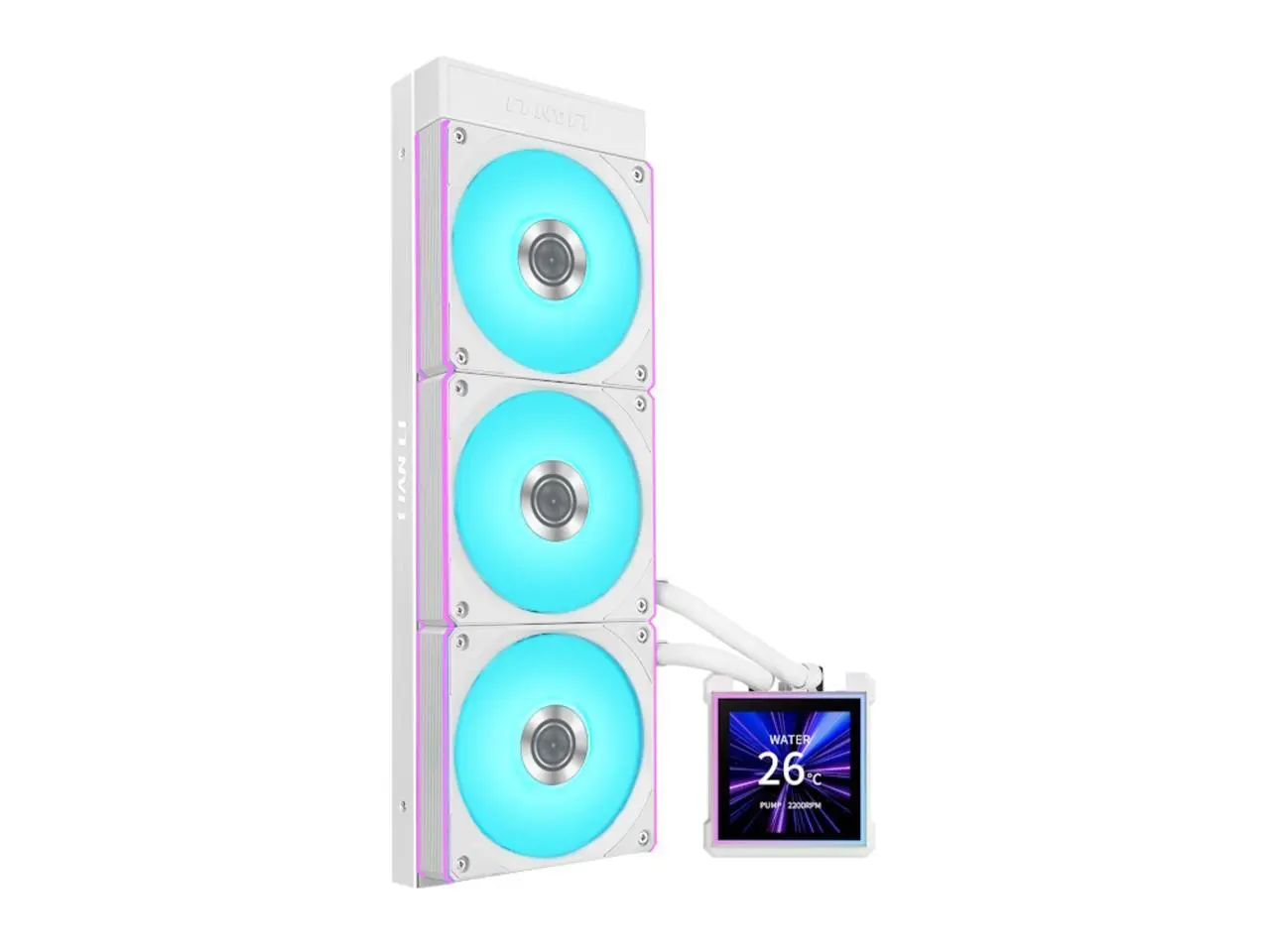 Lian Li Hydroshift II-S 360 CL ARGB Liquid CPU Cooler - 360mm AIO - 3.4" IPS LCD Square Screen - Daisy-Chain - Low-Noise - Intel LGA 1851/1700, AMD AM5/AM4 - 3X CL120 ARGB Fans - White (HS2LCDS36CW)