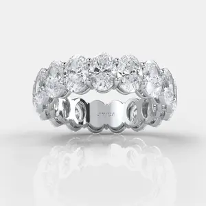 14k White Gold Women Wedding Eternity Ring with Oval Diamond Engagement Band - 6.23 Ctw.