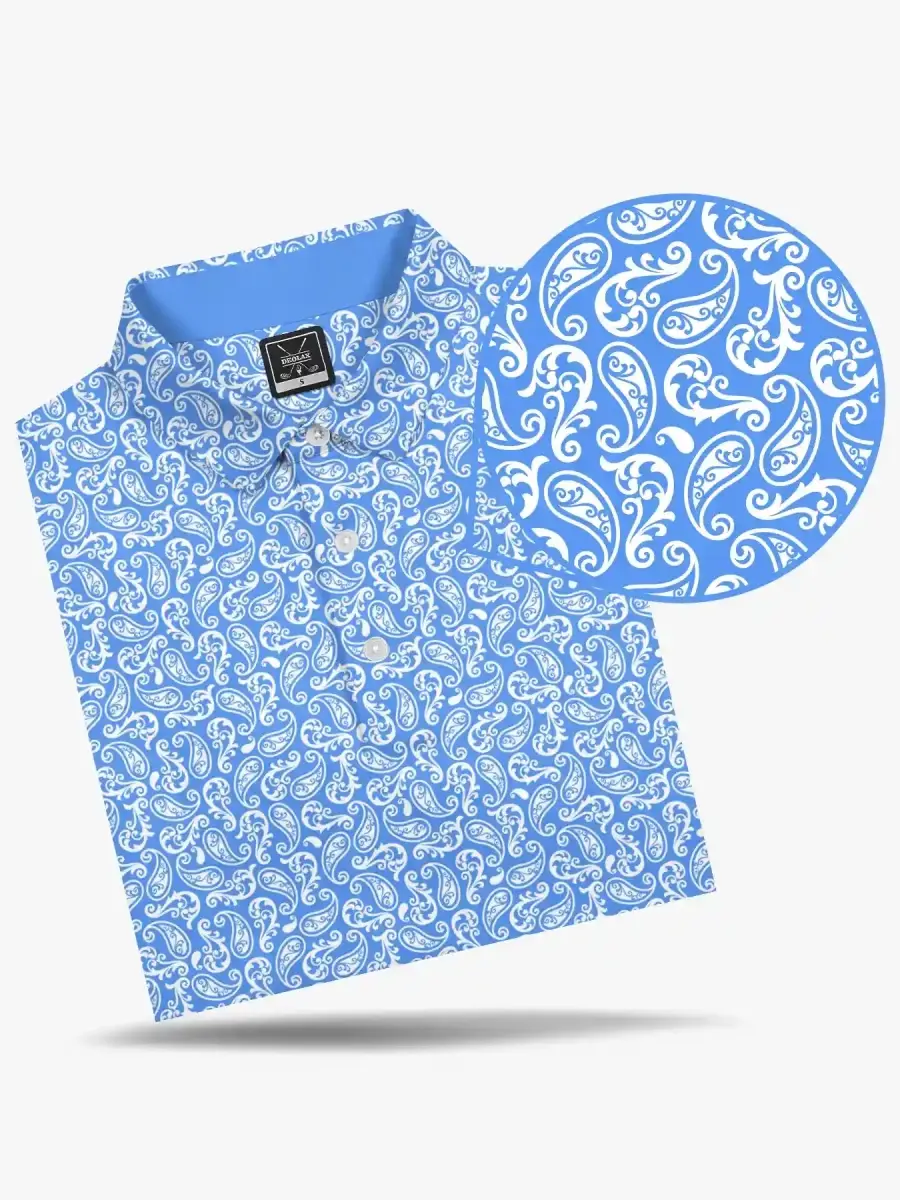 Deolax Polo - Coastal Blue Paisley Polo Performance Polo Menswear Top Outdoor