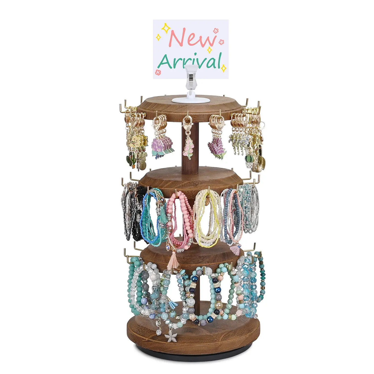#WD8736 3 Tier Wooden Bracelet Holder, Jewelry Display Stand, Rotating Bracelet Display, With 42 Hooks