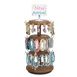 #WD8736 3 Tier Wooden Bracelet Holder, Jewelry Display Stand, Rotating Bracelet Display, With 42 Hooks
