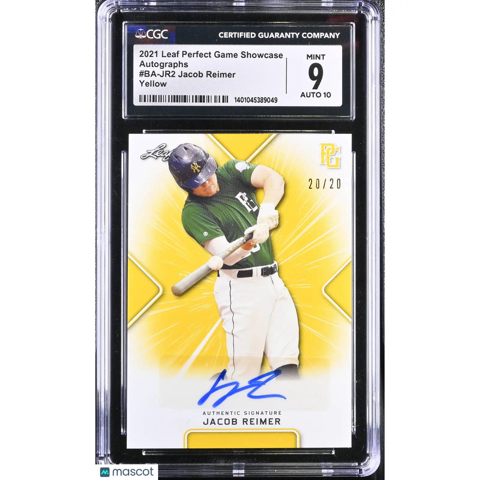 Jacob Reimer CGC 2021 Perfect Game Showcase #BA JR2 Yellow 20/20 Baseball 9