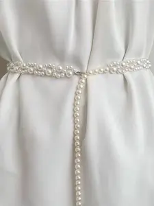 1 Piece Elegant Faux Pearl Design Skinny Chain Belt For Women, Casual Dress Belt, Fashion All-match Clothes Accessories, Daily Clothing Decoration For Jeans Trousers Suit Dress