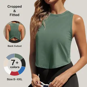 Fisoew Womens Workout Cropped Tank Tops Racerback Sleeveless Crewneck Running Yoga Active Shirts Fisoew Womens Workout Cropped Tank Tops Racerback Sleeveless Crewneck Running Yoga Active Shirts