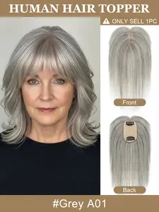 #Grey A01 Real Human Hair Toppers for Women Daily 360° Bangs 3D Hair Pieces with Thinning Hair Bangs20, 25, 30, 35cm  Real Hair Women's Wig Set, Increase Volume, Change Style, Fashionable Straight Hairstyle
