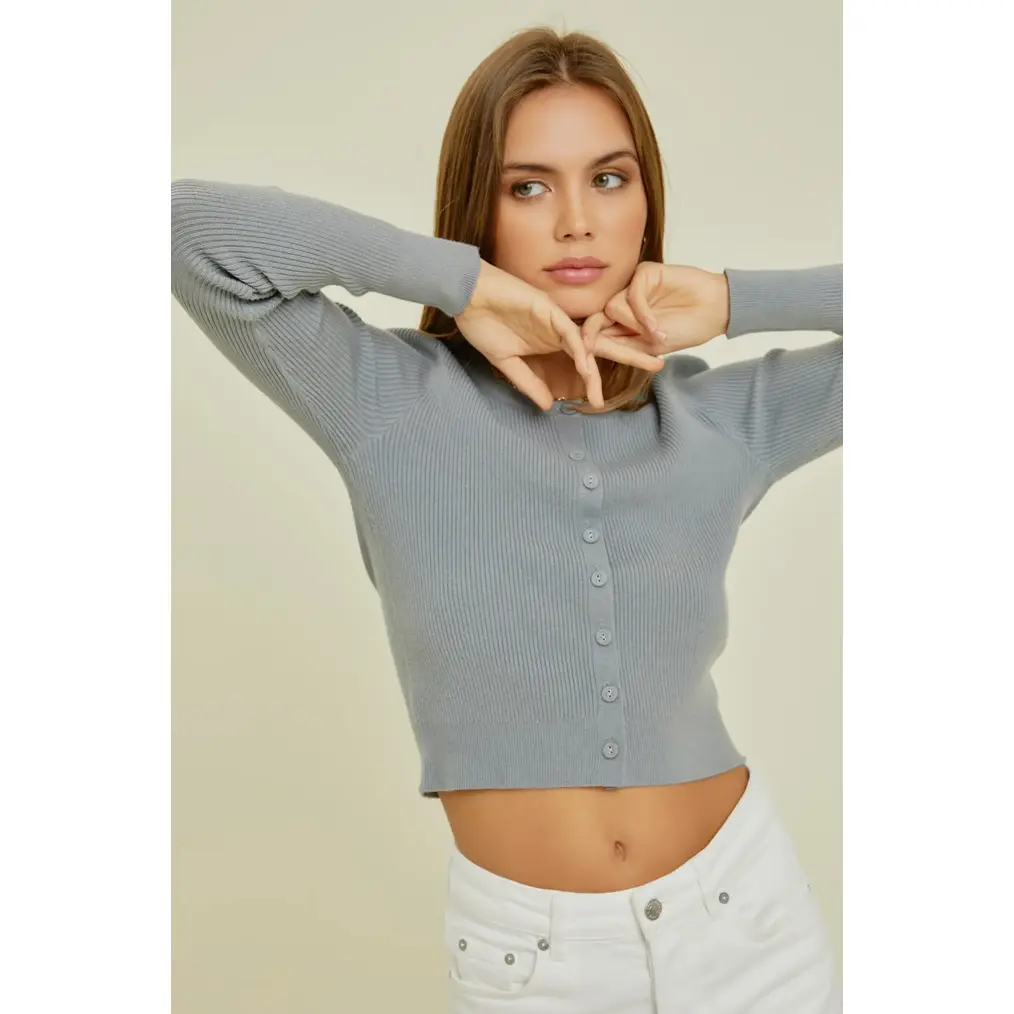 Pewter Cropped Cardigan Sweater