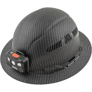 60347 Hard Hat, Vented Full Brim, Class C, Premium KARBN Pattern, Rechargeable Lamp, Padded Sweat-Wicking Sweatband, Top Pad