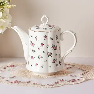 Vintage Floral Tea pot with Infuser, 1000ml, Ceramic Teapot with Tea Strainers for Loose Leaf Tea, Rose Teapots for Tea Party, Classic, Filter