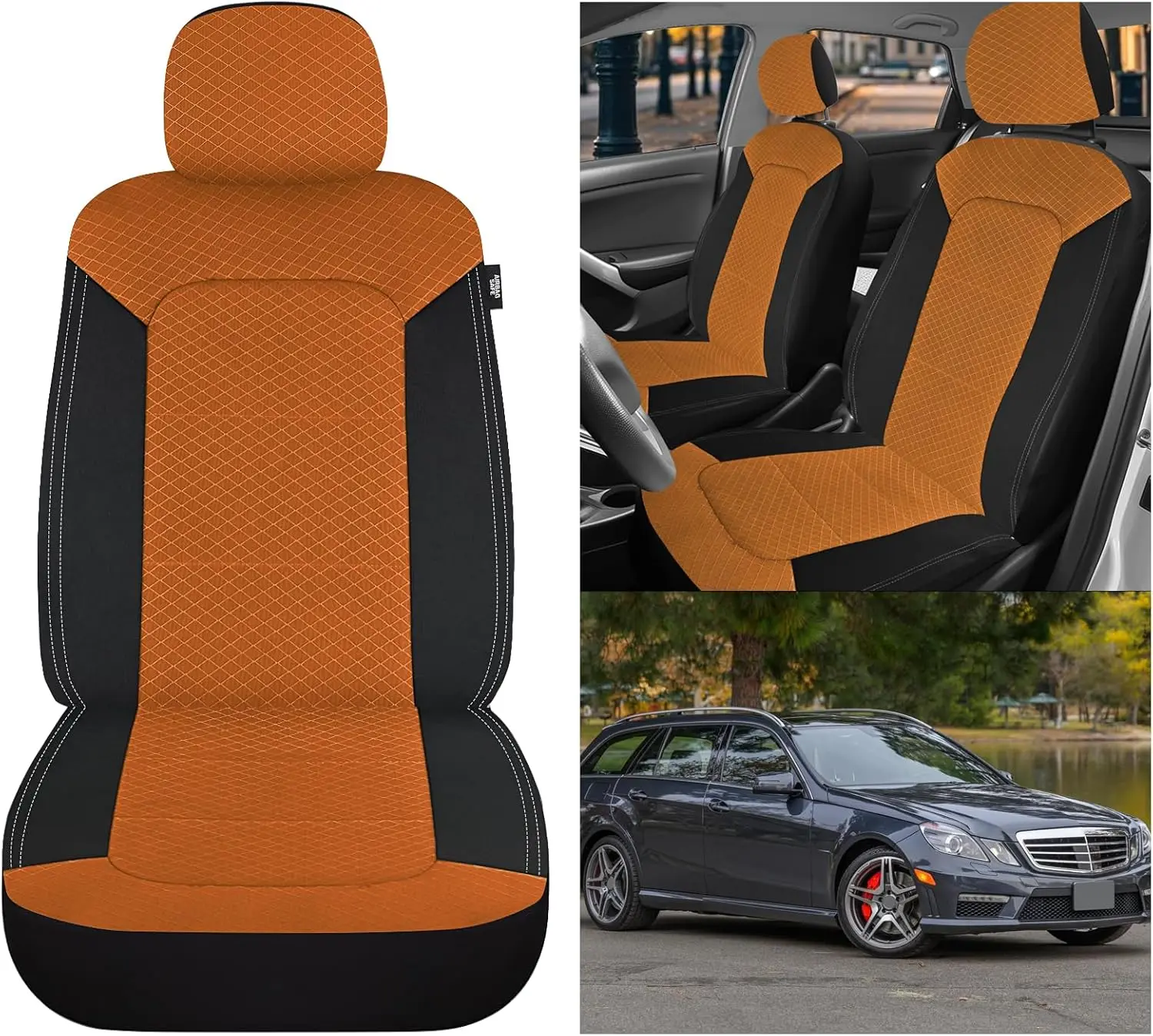 Nilight 2PCS Black Brown Breathable Mesh Front Car Seat Covers - Removable Headrest, Airbag Compatible Seat Cover Solutions for Cars, Trucks, SUVs, Vehicle Accessories, Auto Interior Accessories, Car Interior Accessories