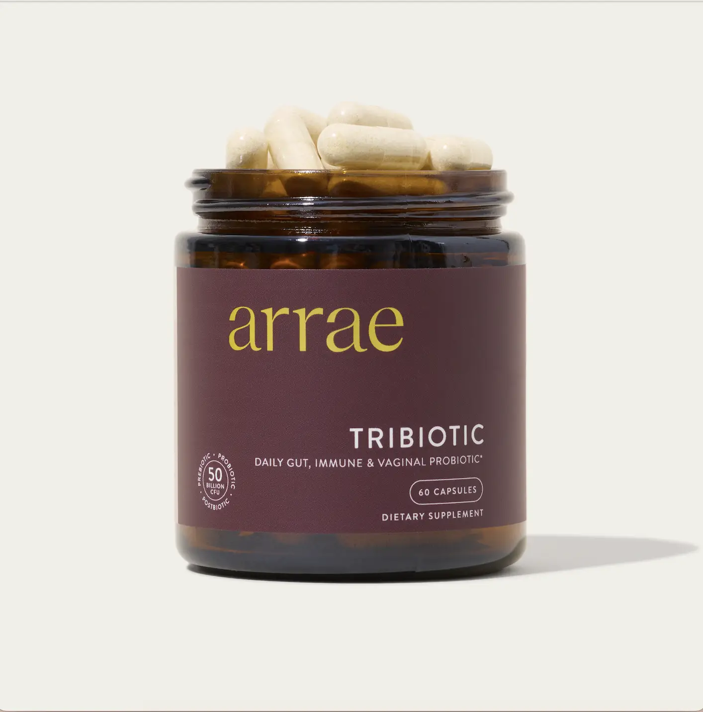 Arrae Tribiotic | 3-in-1 Prebiotic, Probiotic, & Postbiotic w/ Immunoglobulin|Natural Gut, Immune, Skin, & Women’s Health Supplement | 50 Billion CFU