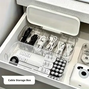 Double-layer transparent desktop cable storage box - a compact cable and charger storage solution, suitable for home offices, Desk Accessories