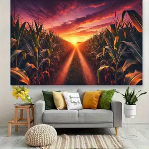 1pc Cornfield Sunset Glow Party Backdrop - Vibrant Polyester Wall Hanging with Rustic Road & Golden Sky Scene, Perfect for Home, Office, Birthday, Graduation, and Event Decor (Background Cloth Only), Hanging Outdoor Decor Banners Ornaments