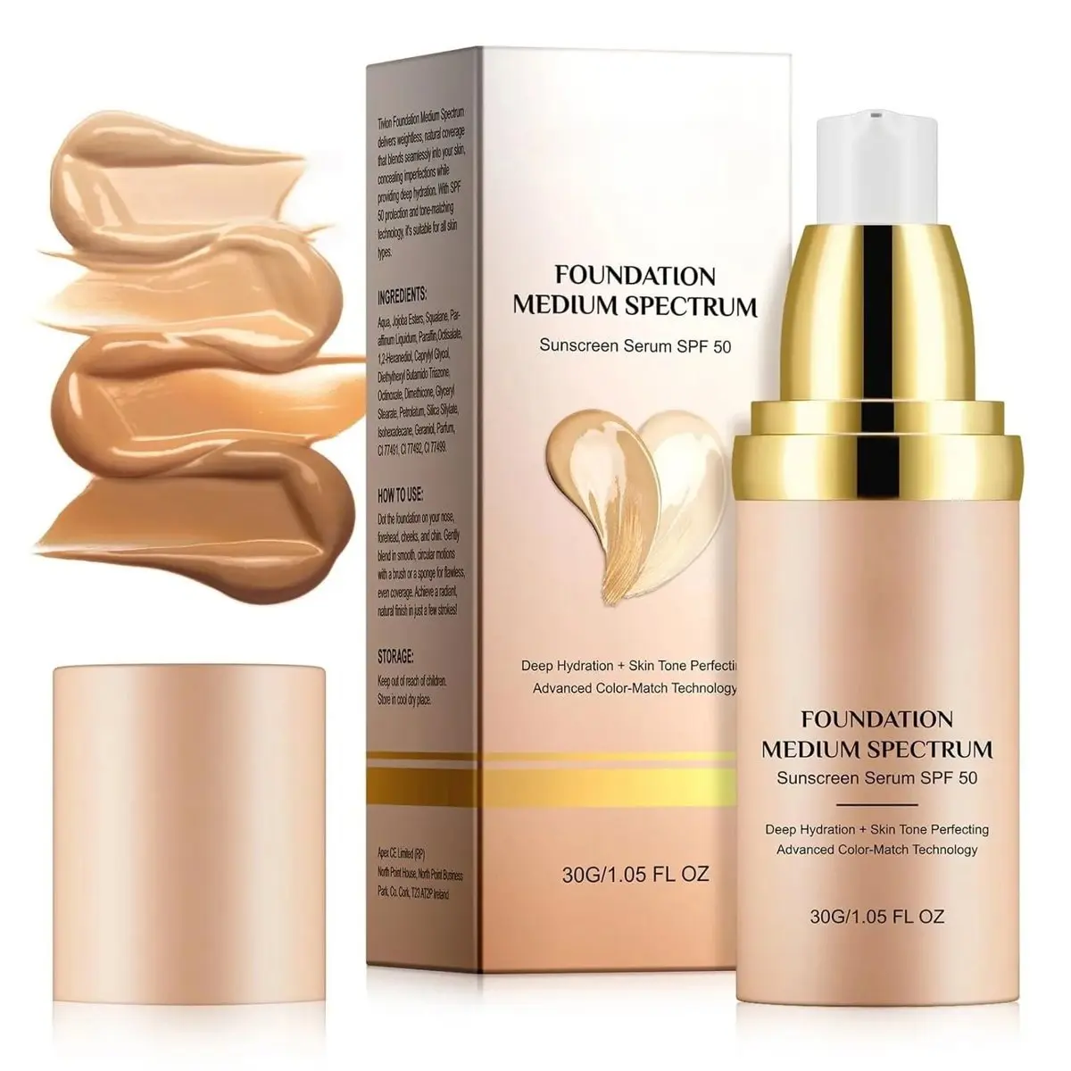 4-in-1 Color Changing Liquid Foundation with SPF 50+, Daily Longwearing Waterproof Formula for Sensitive Skin, Full Coverage Dewy Silky Finish, Ideal for Dances & Sports