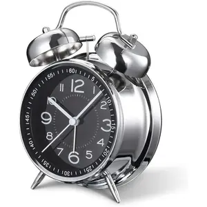 Loud  Clock for Heavy Sleepers Adults,Retro 4 Inch Silent Non-Ticking Quartz with Backlight, Bell Analog   Clocks for Bedrooms Bedside (Black)