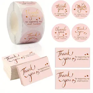 1roll/50pcs Thank You For Supporting My Small Business Cards And Self Adhesive Stickers  Pink Golden Foil Thank You Cards For Retail Store Package Insert Envelope Seals Business Owner Sellers